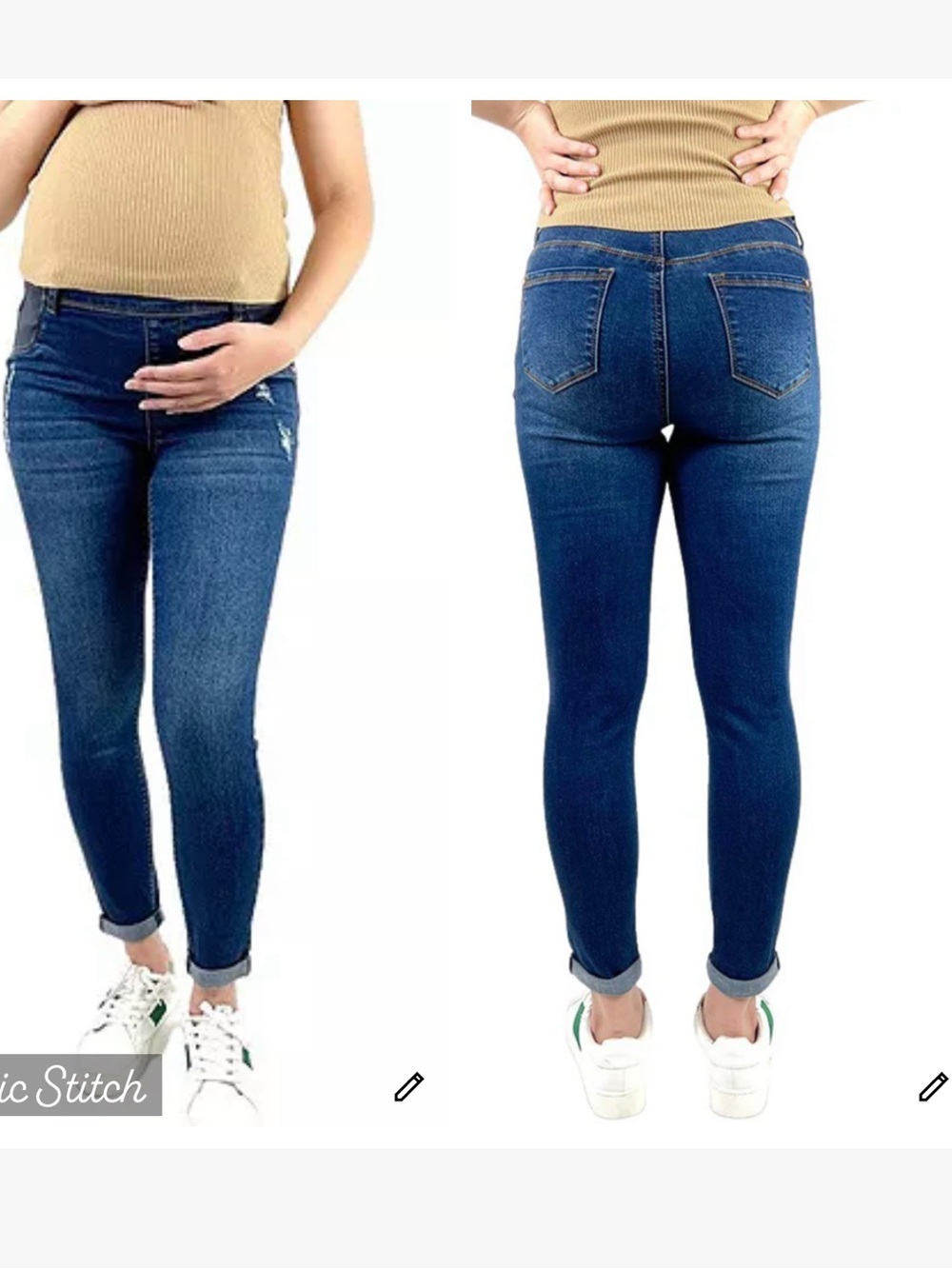 Indigo Poppy Rolled Cuff Distressed Maternity Jeans